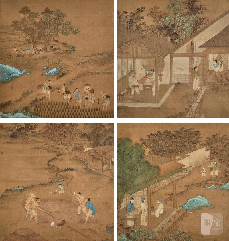 Four 'Gengzhi tu' paintings, Qing dynasty, 17th - 18th century | 清十八至十九世紀 耕織圖四件 設色絹本 - 图6